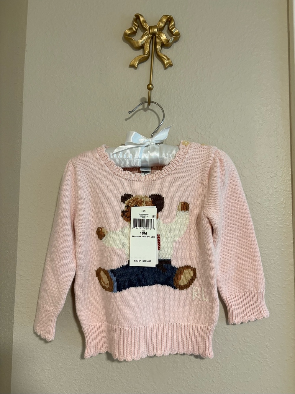 Ralph Lauren Pink Knit Teddy Bear Sweater
